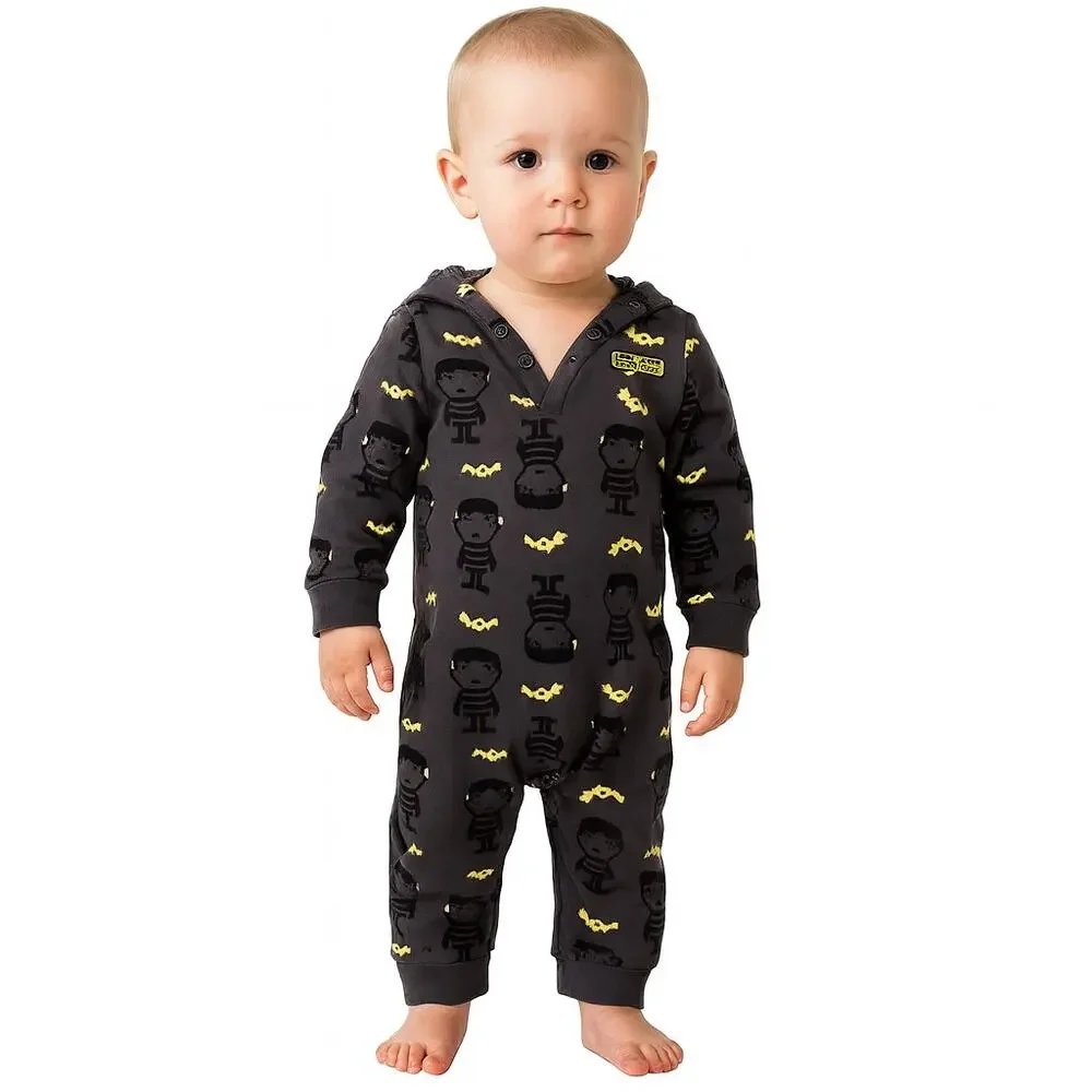 Carter's Boys One-Piece Fleece Hooded Romper Size 18M - Skeleton Bat Print